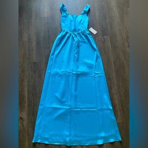 NWT Show Me Your Mumu Nina Maxi Dress M Wedding Basque Waist USA Made Blue Prom